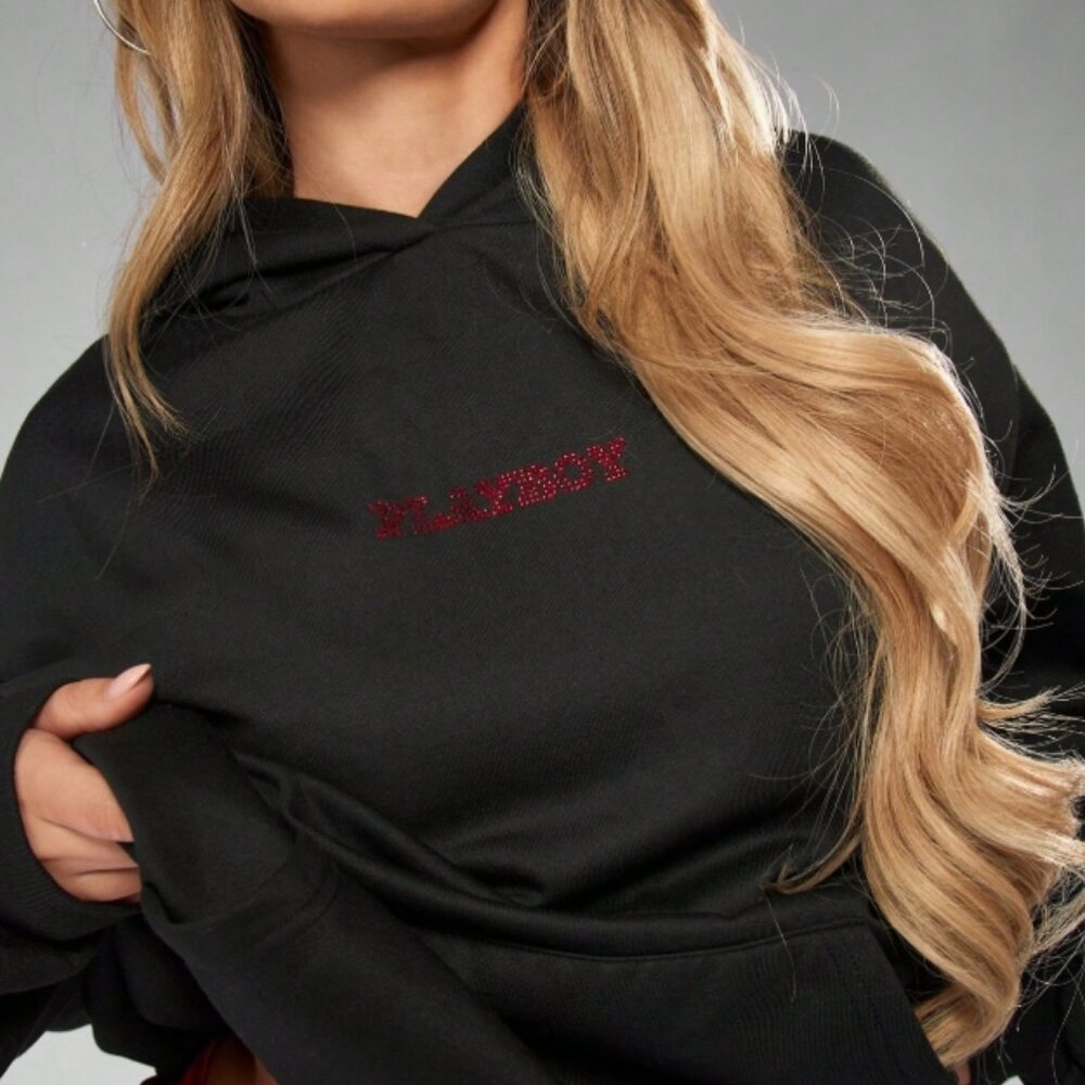 Playboy Oversized Hoodie with red Rhinestones